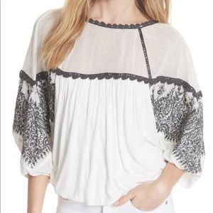 Free people carly embroidered contrast top BNWT